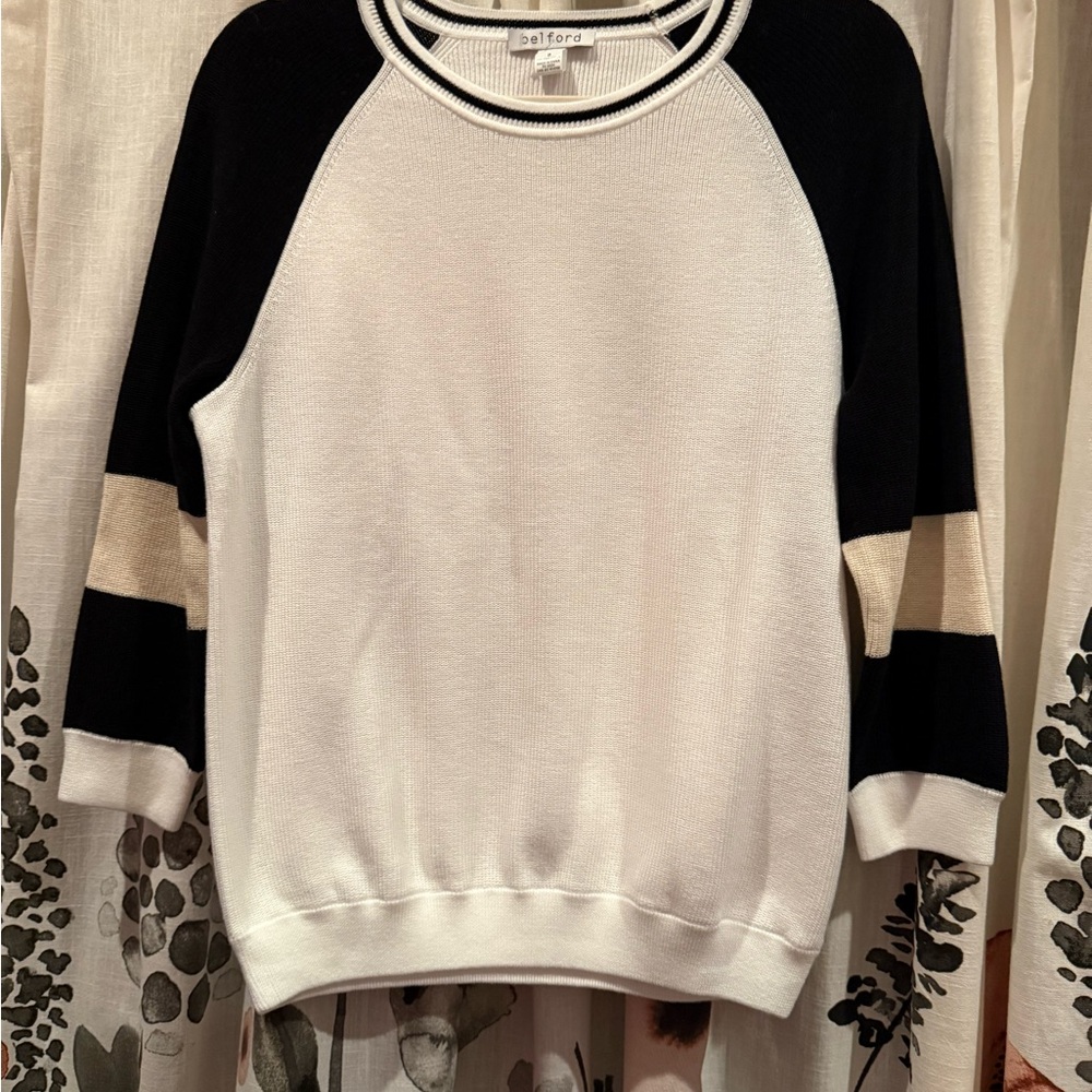 Belford White Crewneck Sweater with Black Raglan Sleeves